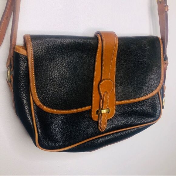 Dooney & Bourke Vintage AWL‎ Navy Crossbody Bag Tan Leather Rare Blue Purse Flap - Picture 8 of 12